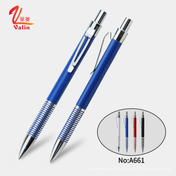 Publicidad de productos promocionales Haga clic en Pen Hotel Use Gift Metal Ball Pen con logotipo impreso personalizado